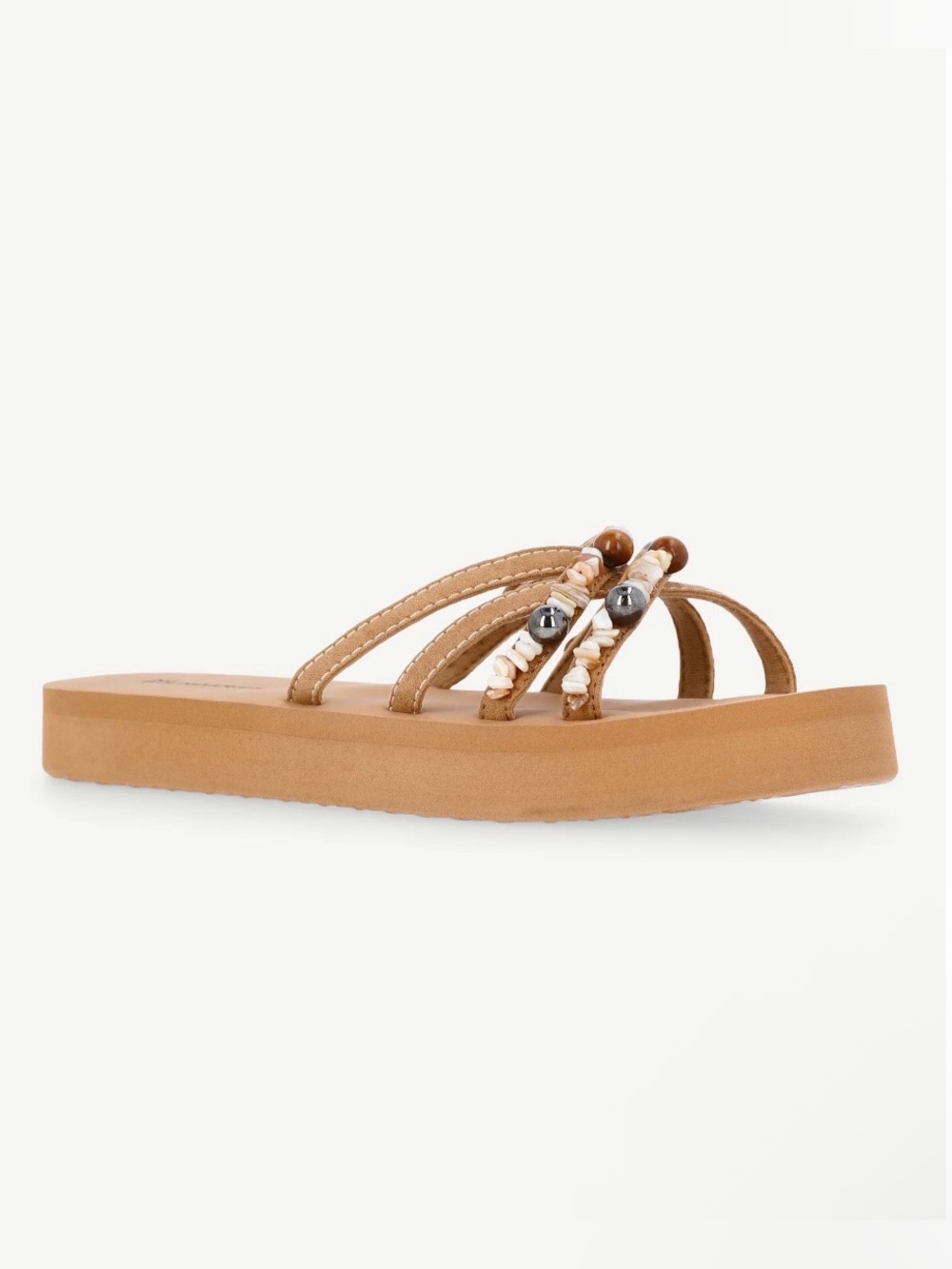 No Boundaries Faux Suede Flip Flop Sandals with Shell Embellishments